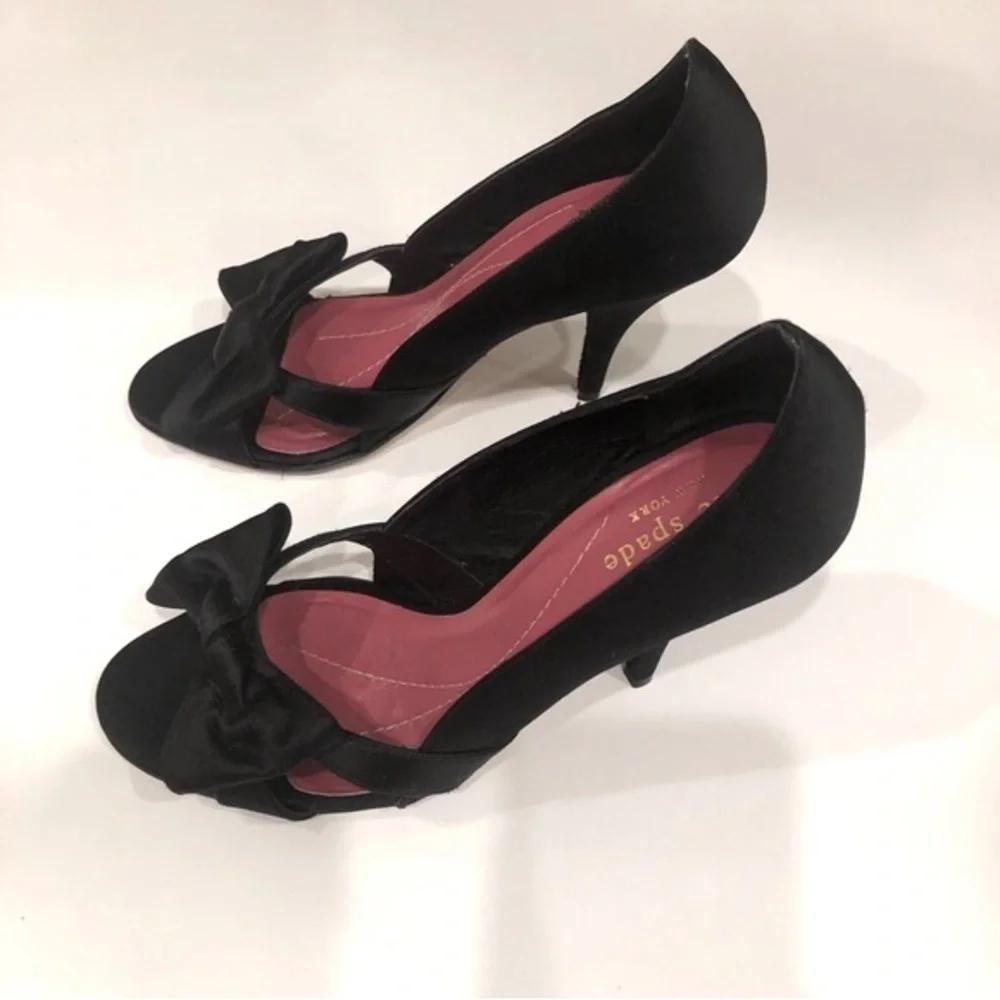 Kate Spade Hera black satin high heeled pumps